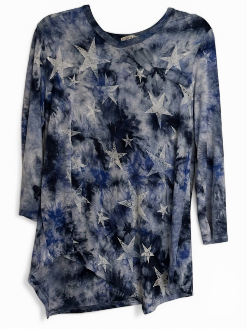 Star Print Tie-Dye Long Sleeve Tunic - Blue